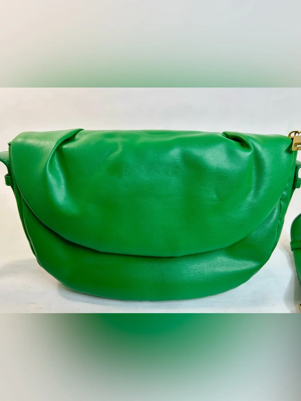Free People Green Coney Vegan Crossbody, Soft Padded Crescent-Shaped Bag
